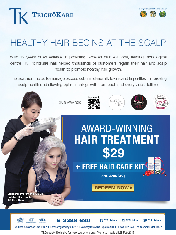 Exclusive Hair Treatment @ $29 From TK TrichoKare! Exclusive Hair Treatment @ $29 From TK TrichoKare!